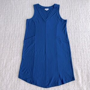 J. Jill Denim Women's Sleeveless Blue V-Neck Dress, Pockets, XSP